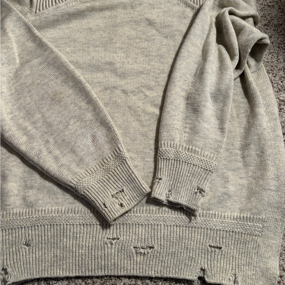 Isabel Marant Etoile Distressed Crewneck Cotton-Wool Sweater Light Gray Size 36 - Picture 7 of 11